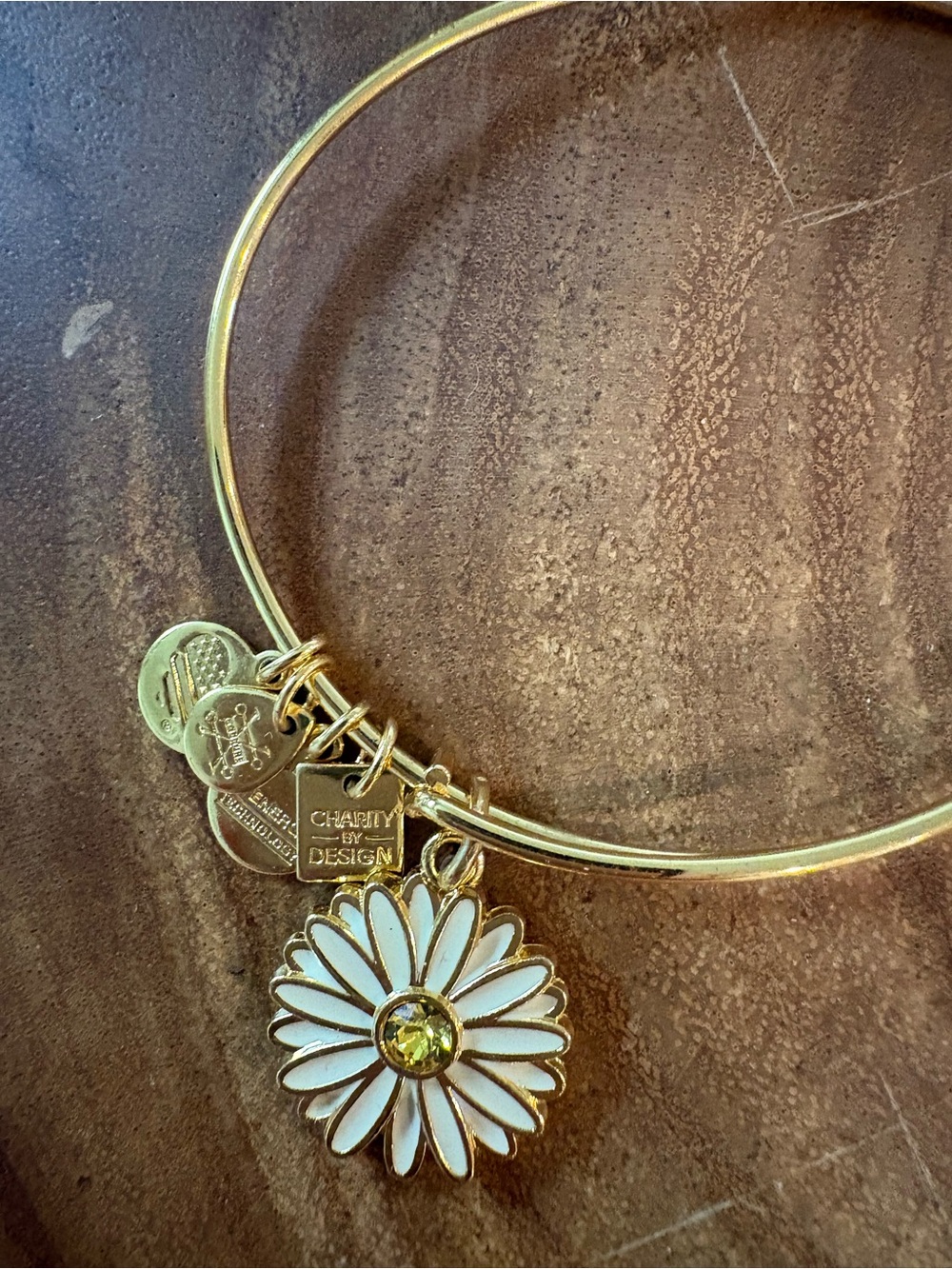 Gold Alex and Ani Daisy Charm Bangle Bracelet -